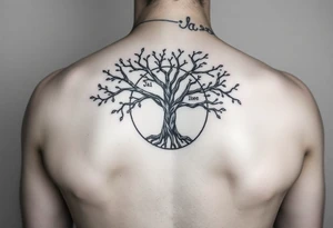 tree of life with circle. names Jai , Phoebe, Imogen, Matilda in the circle tattoo idea