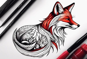 fox with red and white tail tattoo idea