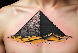 A jet-black pyramid casting a shadow over a golden sand dune. tattoo idea