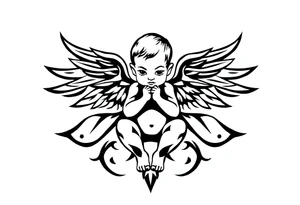 a baby angel with wings and a AR tattoo idea