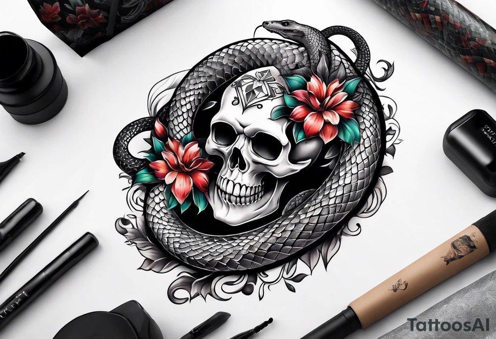 snake sleeve tattoo with skull tattoo idea