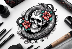 snake sleeve tattoo with skull tattoo idea