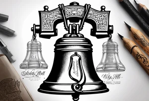 A Liberty Bell with the name Valor and the date 06.29.2019 tattoo idea
