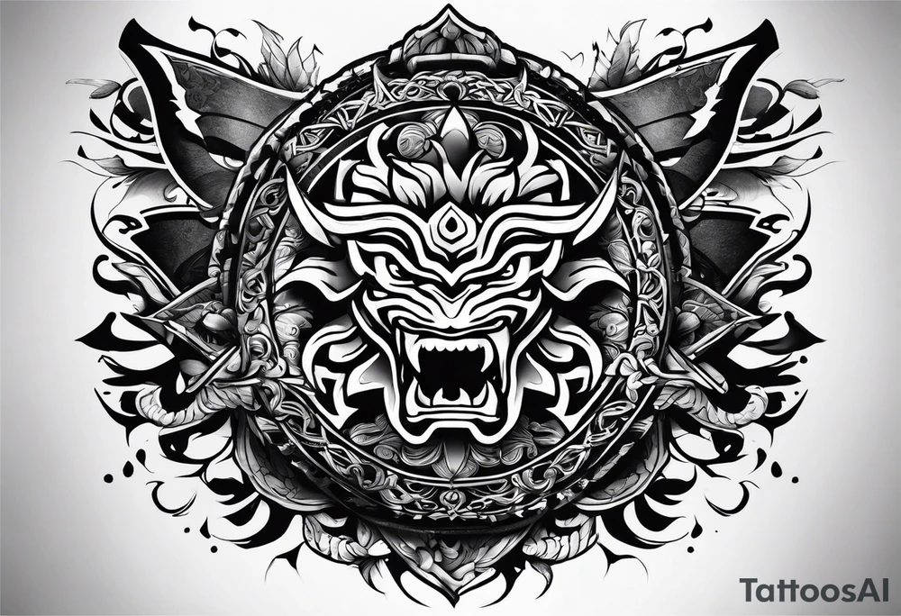 the letters A R in the middle of a ninja headband tattoo idea