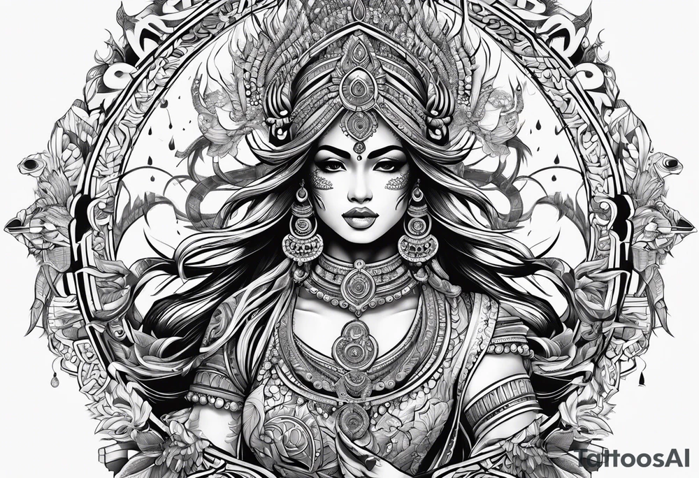 kaali with multiple arms with weapons tattoo idea