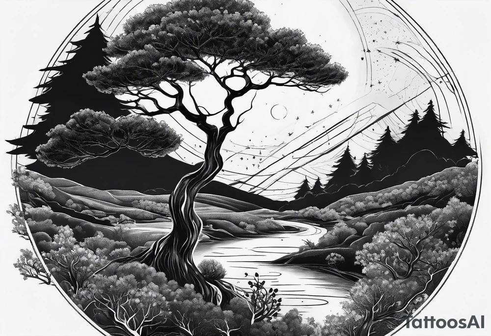 A minimalist tree in space tattoo idea