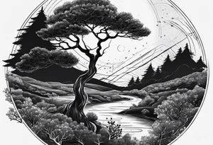 A minimalist tree in space tattoo idea