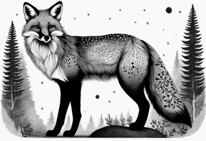 A playful fox with a bushy tail, set in a lush forest, illustrating cleverness and adaptability.” tattoo idea