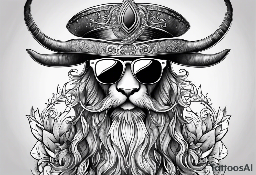 capricorn with beard and sunglasses tattoo idea
