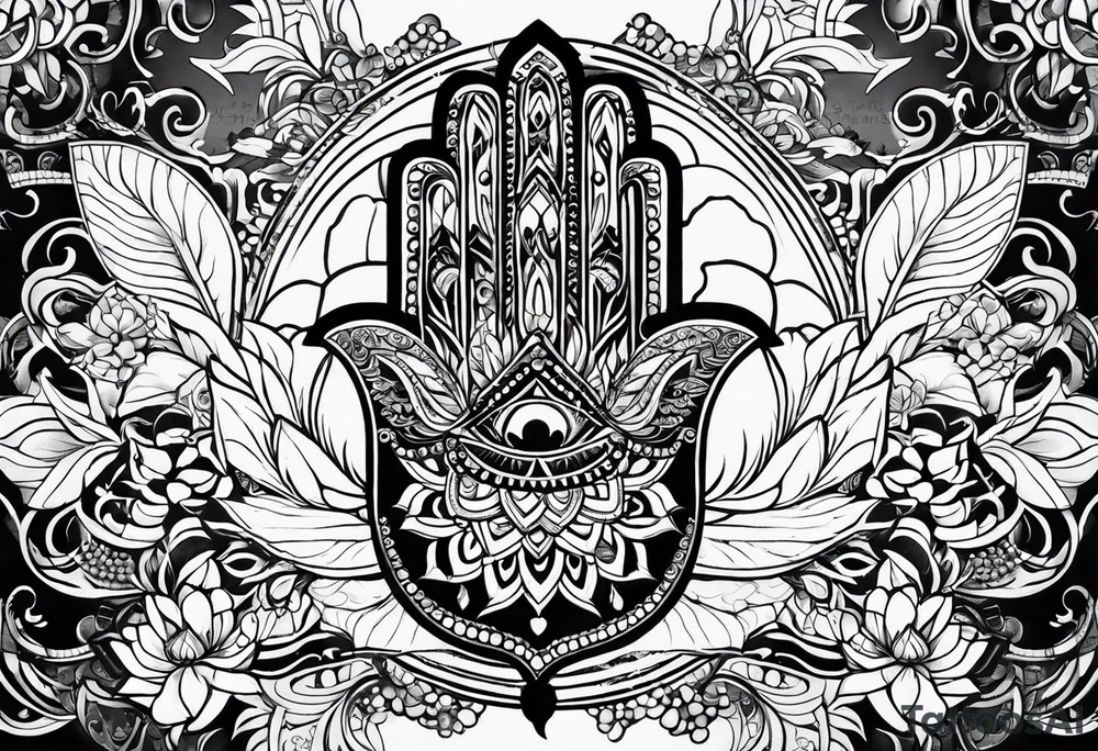 Hamsa and lotus flower sleeve tattoo idea