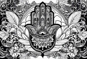 Hamsa and lotus flower sleeve tattoo idea