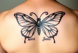 aries zodiac sign turned into a butterfly with the names terri and justo incorporated. add cat reference too tattoo idea