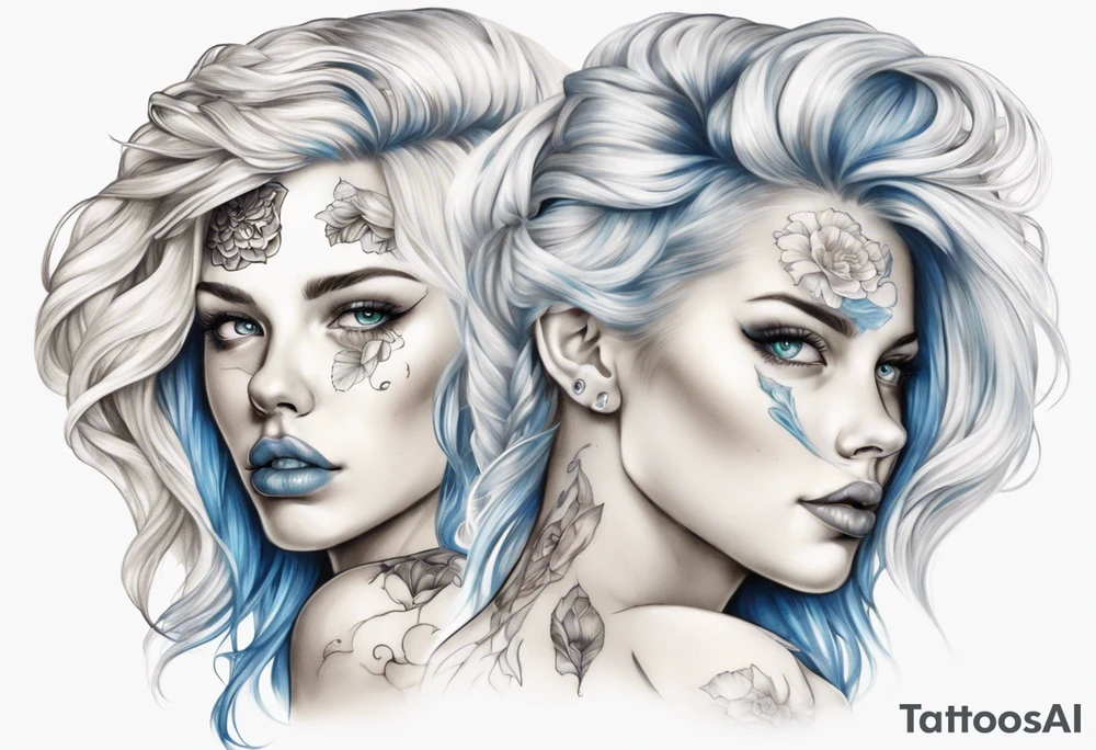 entkleidete schöne frau mit blondem haar und blauen augen tattoo idea