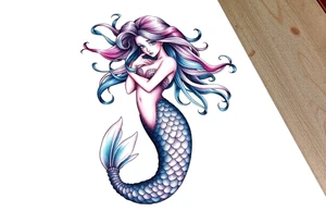 mermaid with flowing hair tattoo idea