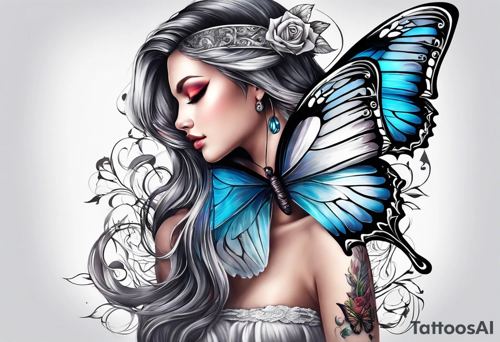 Half butterfly with one Angel wing tattoo idea