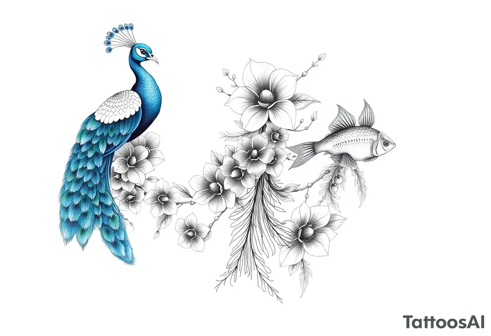 Peacock , Exotic flowers, Coi fish tattoo idea