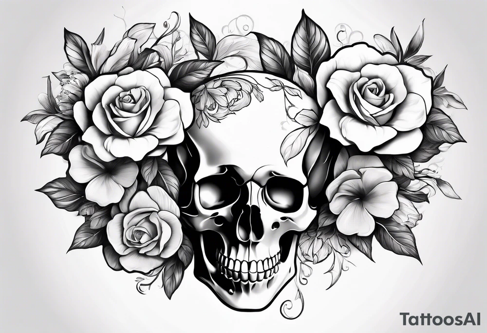 a male and female skeleton with bibiscus flowers. western style tattoo idea