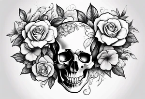 a male and female skeleton with bibiscus flowers. western style tattoo idea