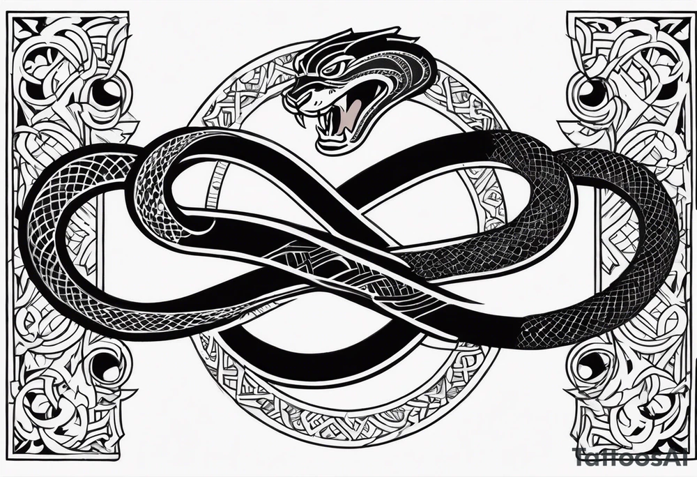 A snake and a panther wrap around the word "vitality" tattoo idea