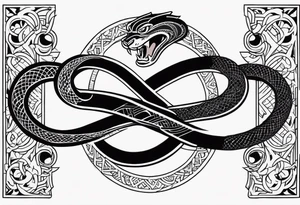 A snake and a panther wrap around the word "vitality" tattoo idea