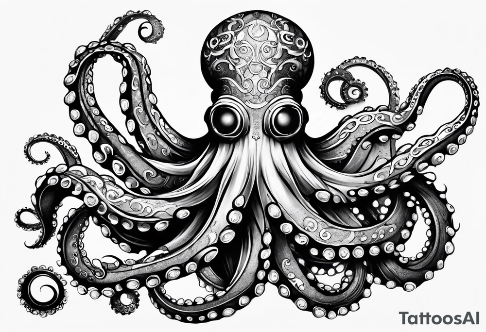 Octopus peaceful waves steampunk tattoo idea