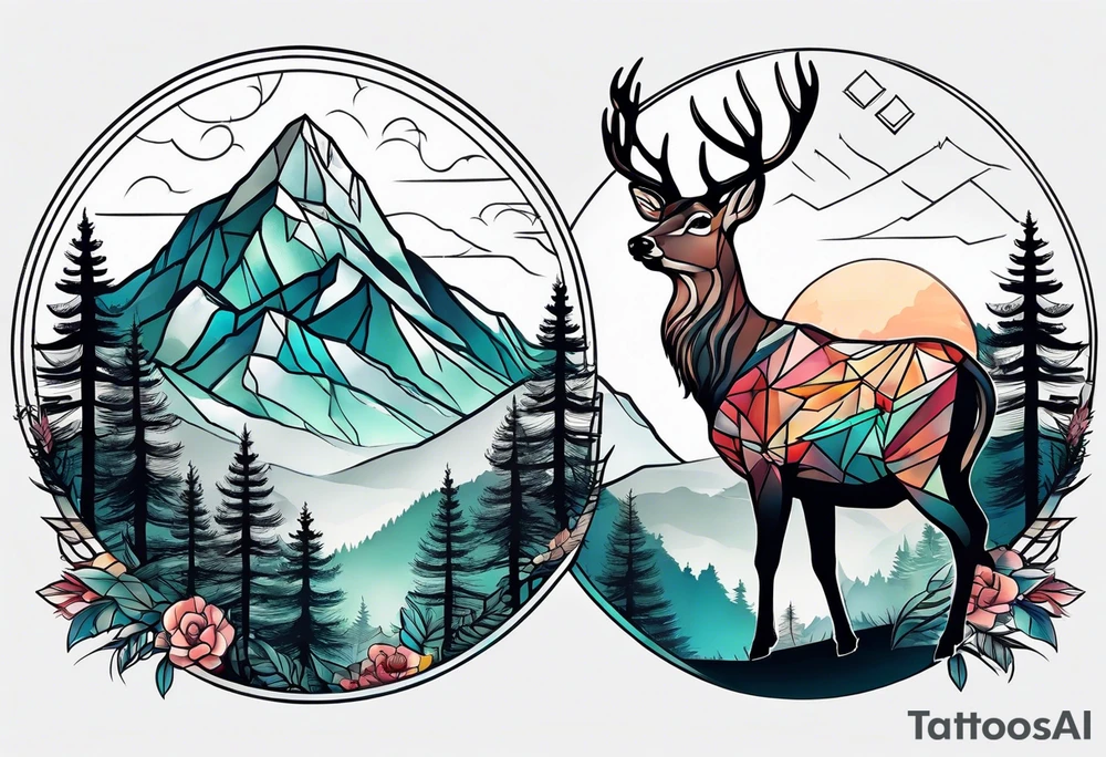 mountain with small deer tattoo idea