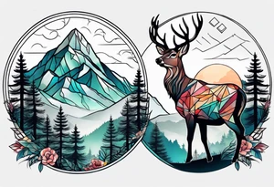 mountain with small deer tattoo idea