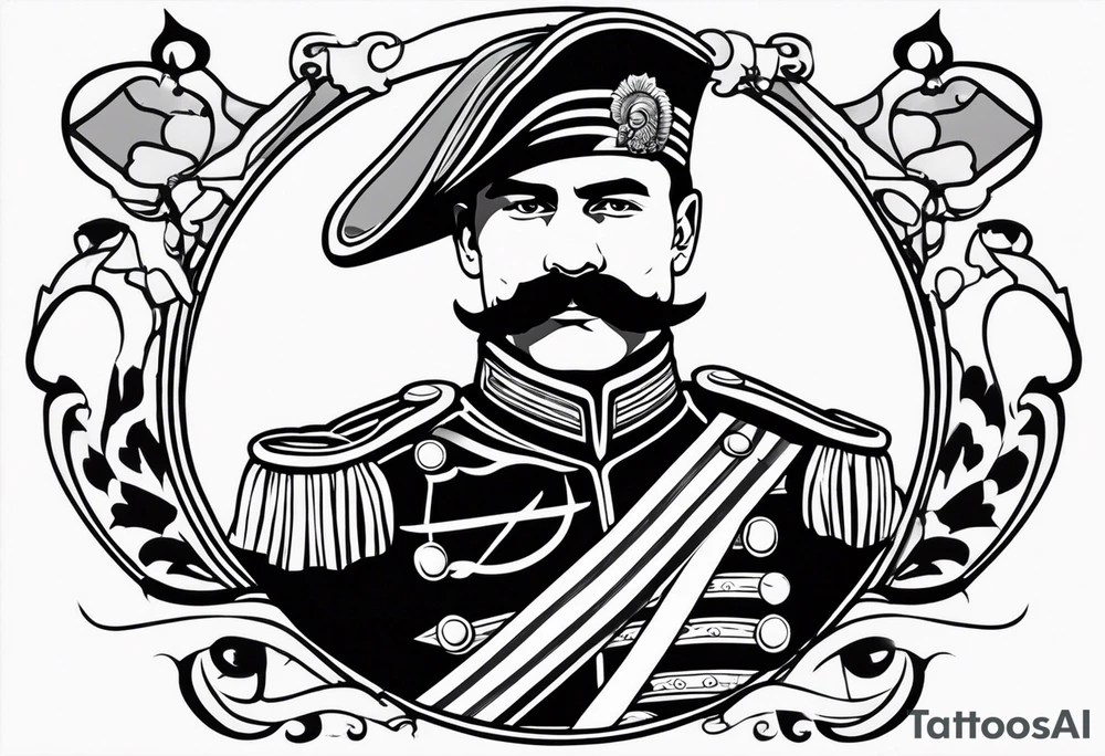 old school tattoo of hussar with mustash tattoo idea