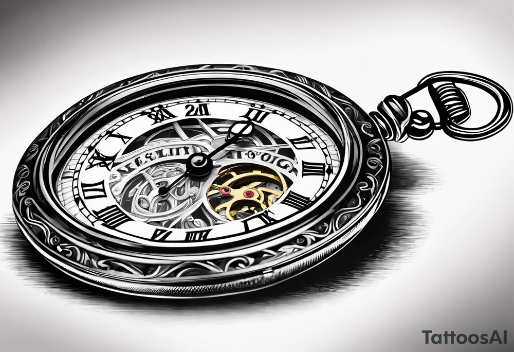 Pocket watch with chain and dates 28/08/1960-25/03/2024 tattoo idea