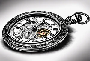 Pocket watch with chain and dates 28/08/1960-25/03/2024 tattoo idea