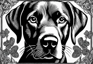 Clover leaf card with a cross and blue eyes of a Labrador retrevier and a cross tattoo idea