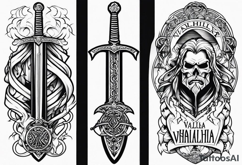 Valhalla sword  fire chains family tattoo idea