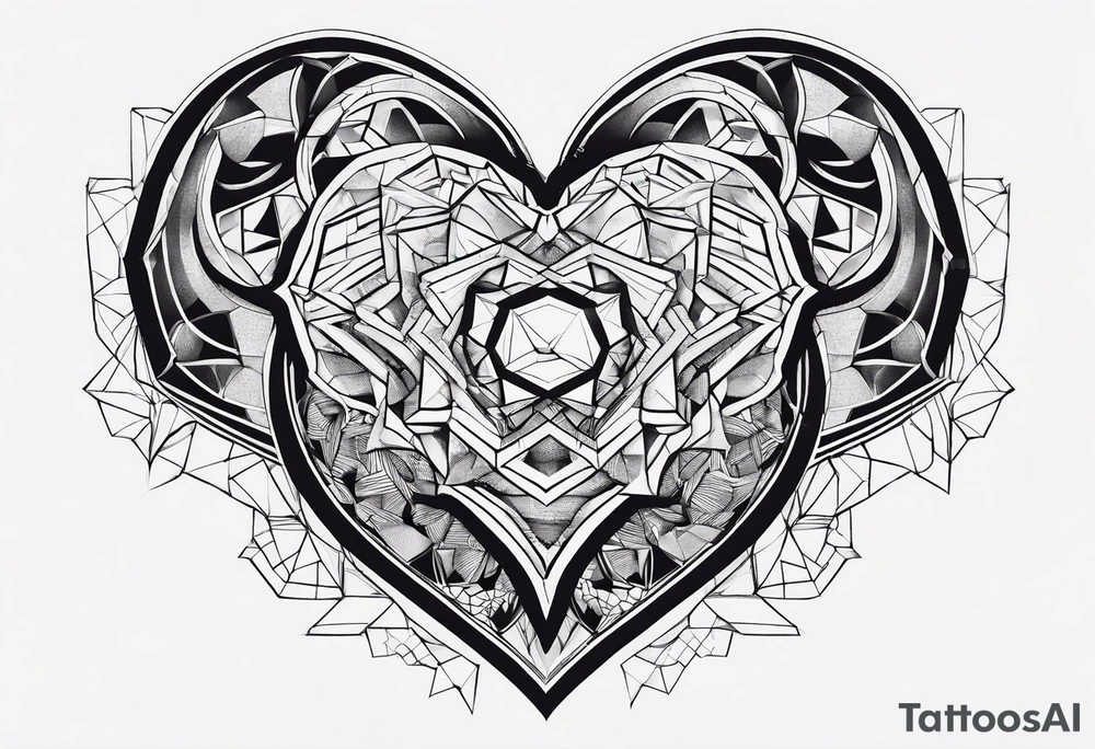 chest geometric hexagon heart tattoo idea