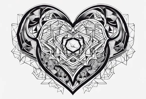 chest geometric hexagon heart tattoo idea