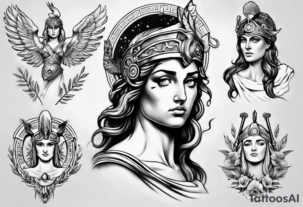 realistic Athena greek mythology tattoo idea