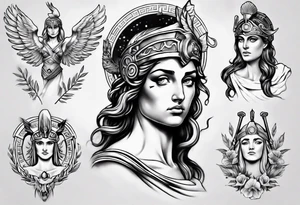 realistic Athena greek mythology tattoo idea