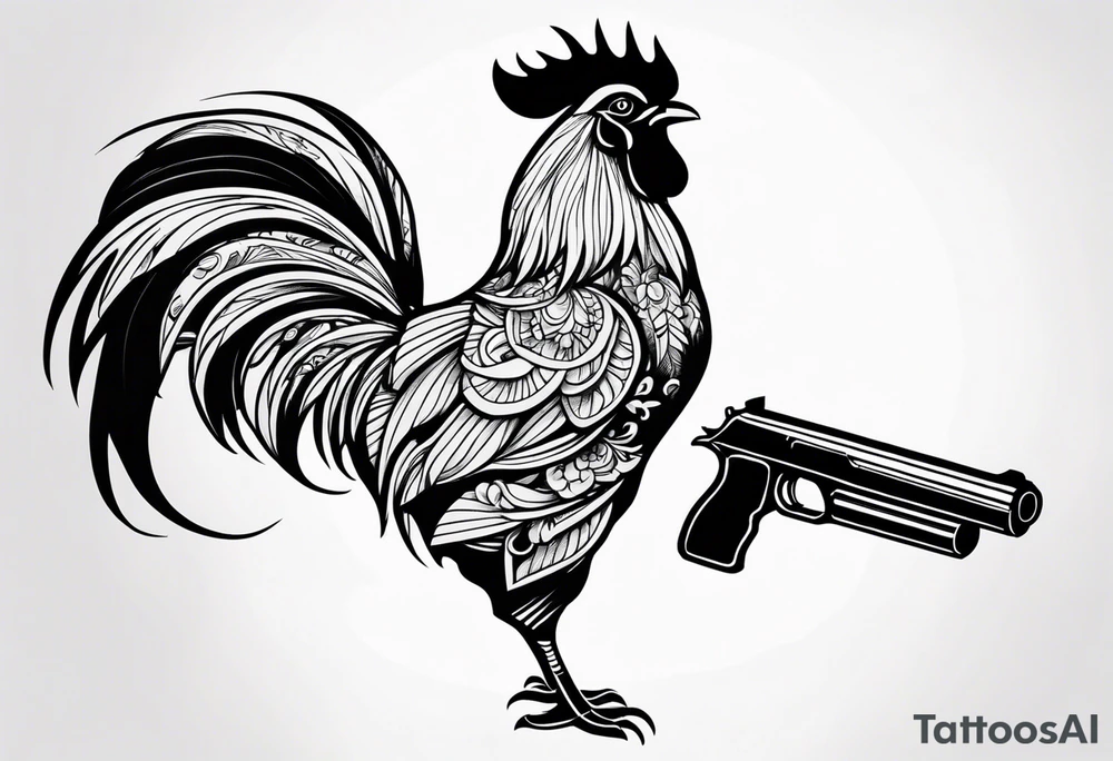 rooster shooting a gun tattoo idea
