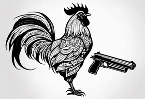 rooster shooting a gun tattoo idea