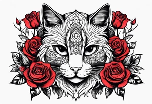 cat with roses around it tattoo idea