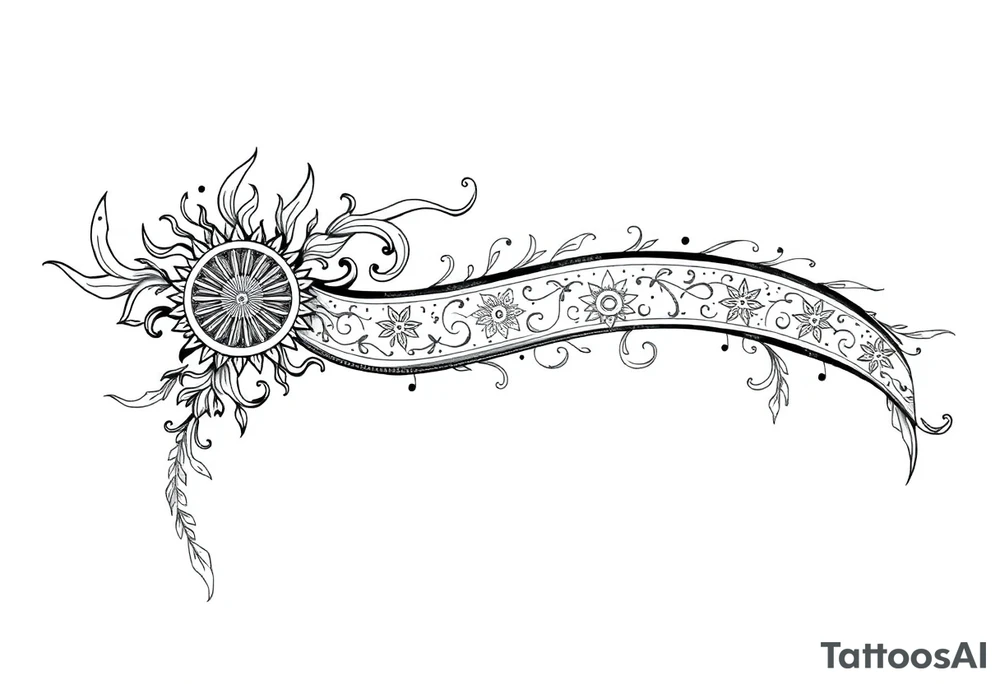 long shaman  style mytical bold line with ancient rhyme tattoo idea