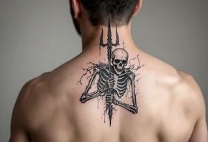 gambling skeleton behind trident tattoo idea