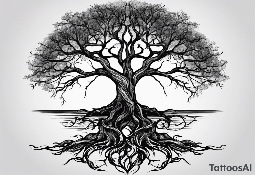 a tree with roots with the text of "Deep roots are not reached by the frost." around it tattoo idea
