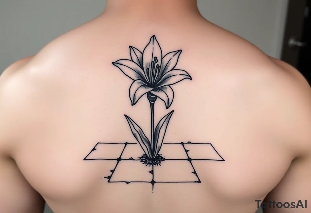 lily coming up out of the tile floor tattoo idea