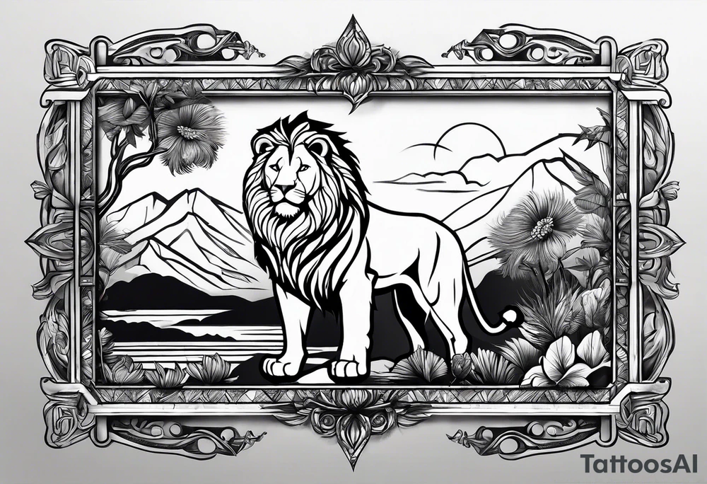 make me a lion tattoo in a rectangle frame tattoo idea