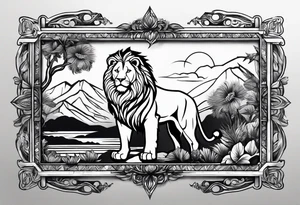 make me a lion tattoo in a rectangle frame tattoo idea