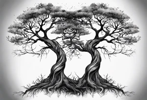 Two seperate trees twisting their trunks together tattoo idea