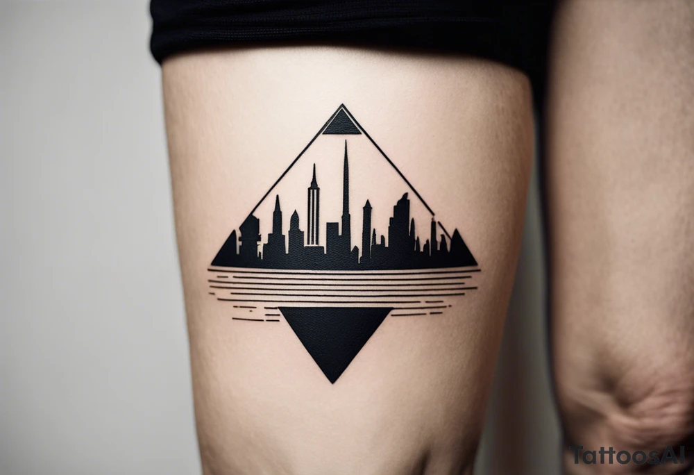 "Design a minimalist yet meaningful tattoo featuring a subtle fusion of the Pyramids of Giza and the Manhattan skyline. Opt for clean lines and essential elements, such as the silhouettes of the pyramids integrated with key skyscrapers. Consider a monochromatic color scheme to maintain simplicity, and choose a compact size for an understated yet impactful representation of your Egyptian and New York connections tattoo idea