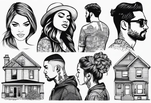 Person outline made out of homes tattoo idea
