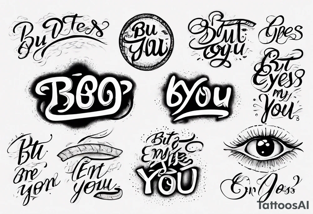 The text “but my eyes are on You” in thin, cursive lettering, just text tattoo idea