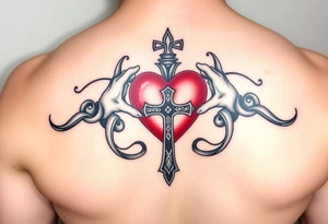 claddagh with a red heart intertwined with a celtic cross tattoo idea